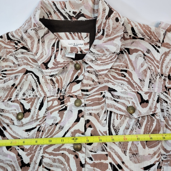 Lucy & Laurel Womens 100% Linen Animal Print Shacket Size 1X - Picture 8 of 8